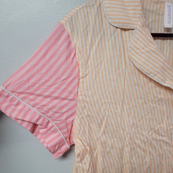 Joyspun Pajama Top Striped Shirt Collar Pocket Pink Peach Tags Womens Small Tags - Picture 3 of 6